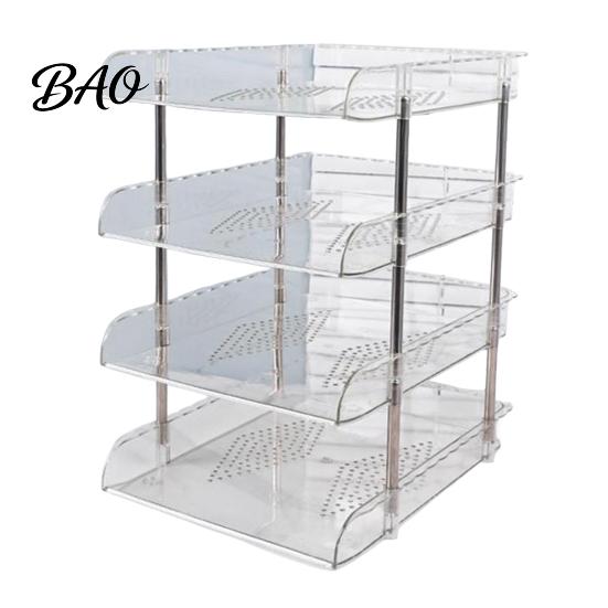 Stackable Office Storage Clear Desk Organizer, Transparent Layers PET File Rack, Space Saving Tray Organizer for A4 Documents And Stationery