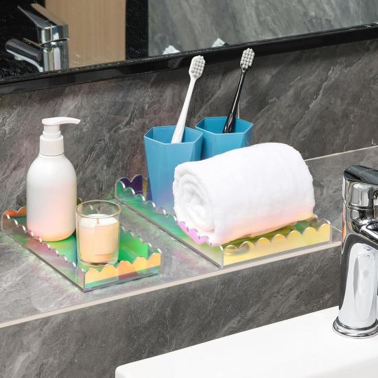 1/2 шт. Акриловый поднос для туалетного столика в ванной комнате, многоцелевой диспенсер для мыла, держатель для парфюмерии, поднос для хранения, прямоугольный декоративный поднос с фестонами для столешницы в гостиной