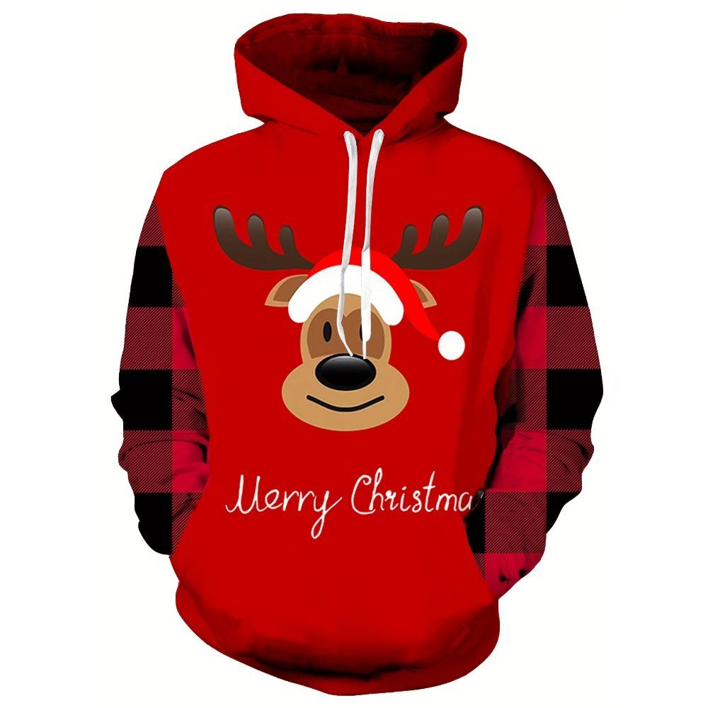 Christmas Hooded Ladies Sweatshirt 3D Cartoon Pattern Printing Casual Pullover Hoodie Kangaroo Pocket Long-sleeved Top