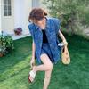 Fashion Slim Fit Embroidered Denim Vest Shorts Set Women Summer European Style Two Piece Outfit
