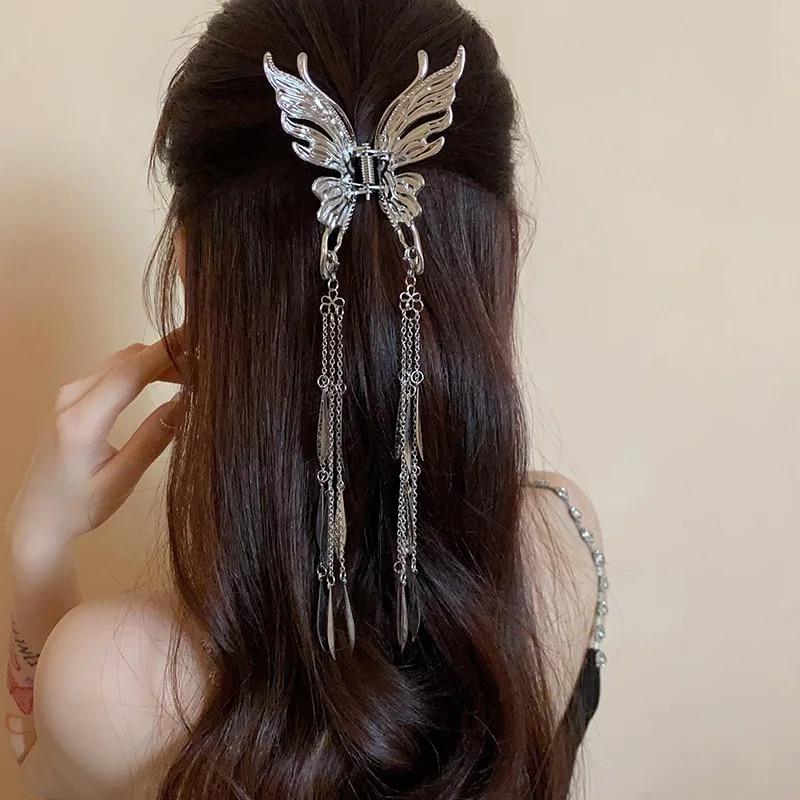 Exquisite Metal Butterfly Hair Claw Fashion Ponytail Clip Hairgrips Hairpin Elegant Ribbon Hair Clip Girls Vintage Hair Accessories