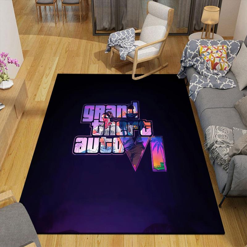 Grand Theft Auto Flannel Pattern Square Carpet,Area Rug,Carpet Rug for Living Room Bedroom Sofa Playroom Decor,Non-slip Floor Mat