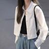Женские белые укороченные рубашки, уличные женские пальто с длинным рукавом, повседневные топы на пуговицах