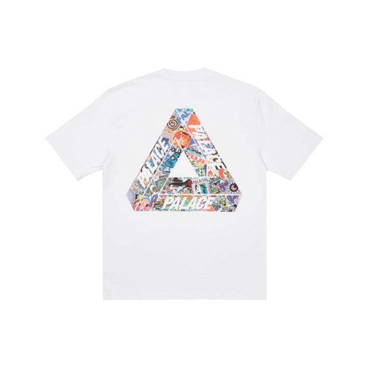 Palace Tri-Ferg Sticker Print Round Neck Short Sleeve T-Shirt Unisex Tops White P21TS105