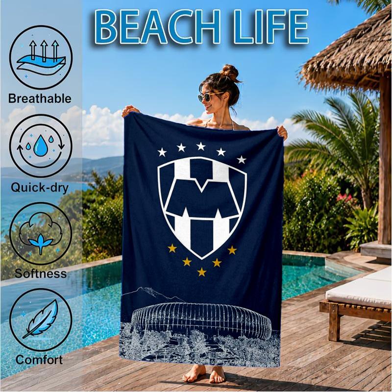 Monter-rey Football Crest Art Printed Microfiber Beach Towel, Soft And Absorbent, Quick-Dry, Ideal for Summer Travel, Beach Essential, Swimming Pool