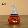 Small Decorative Ceramic Sculpture Halloween Tealight Holder, Lighted Ghost Pumpkin Figurine with Table Lamp Witch Hat, Tiered Tray Tabletop Decor for