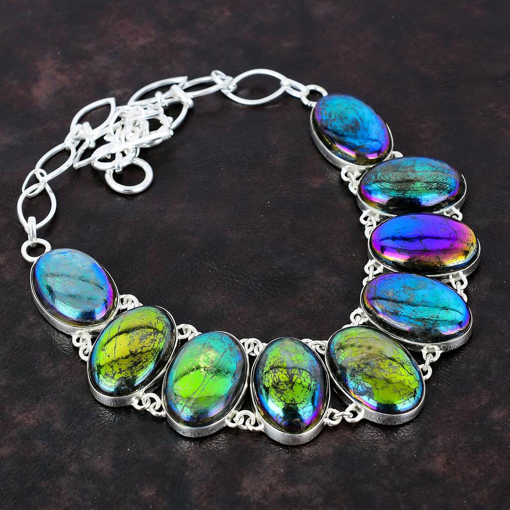 Rainbow Mystic Fire Labradorite Necklace Real Gemstone Jewelry 925 Sterling Silver Necklace Handmade Adjustable Chain Necklace Gift For Girl
