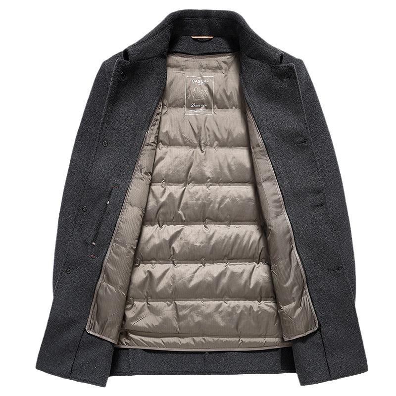 Осенне-зимнее мужское шерстяное двухстороннее шерстяное пальто средней и длинной длины с отворотами и съемной подкладкой