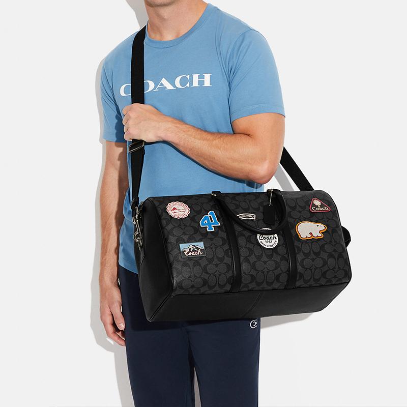 Coach Venturer 45 Classic Monogram Print Zipper Closure Ski Patch Canvas And Leather Crossbody Bag Large Men crossbody bag Black CE553-QBPHT