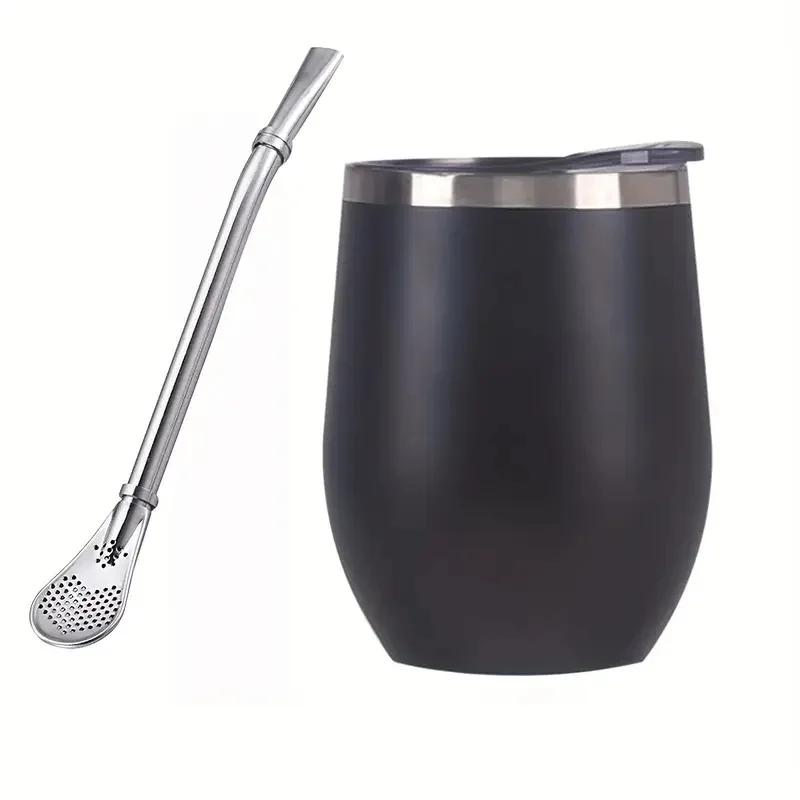 Yerba Mate Cup Set Stainless Steel Insulated Tumbler with Lid and Straw Double-Wall Mate Tea Cup Spoon for Hot and Cold Drinks
