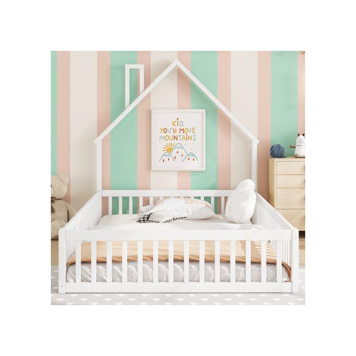 Lit - MUVOE - 140 x 200 cm - Rembourré - Bois de pin - Minimaliste - Blanc