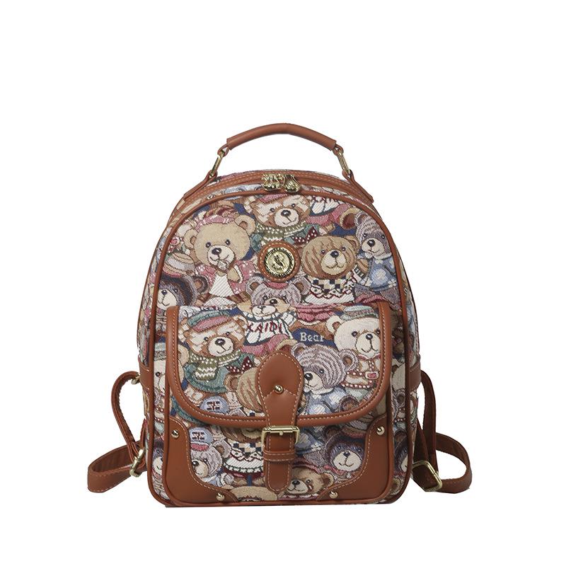 Hello Kitty Women's Cute Bear Backpack - 2025 Street Fashion Cartoon Style