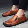 Men's Casual Patchwork Leather Zip Split Round Toe Slip-on Shoes Fashion Antiskid Suture Sole Loafer