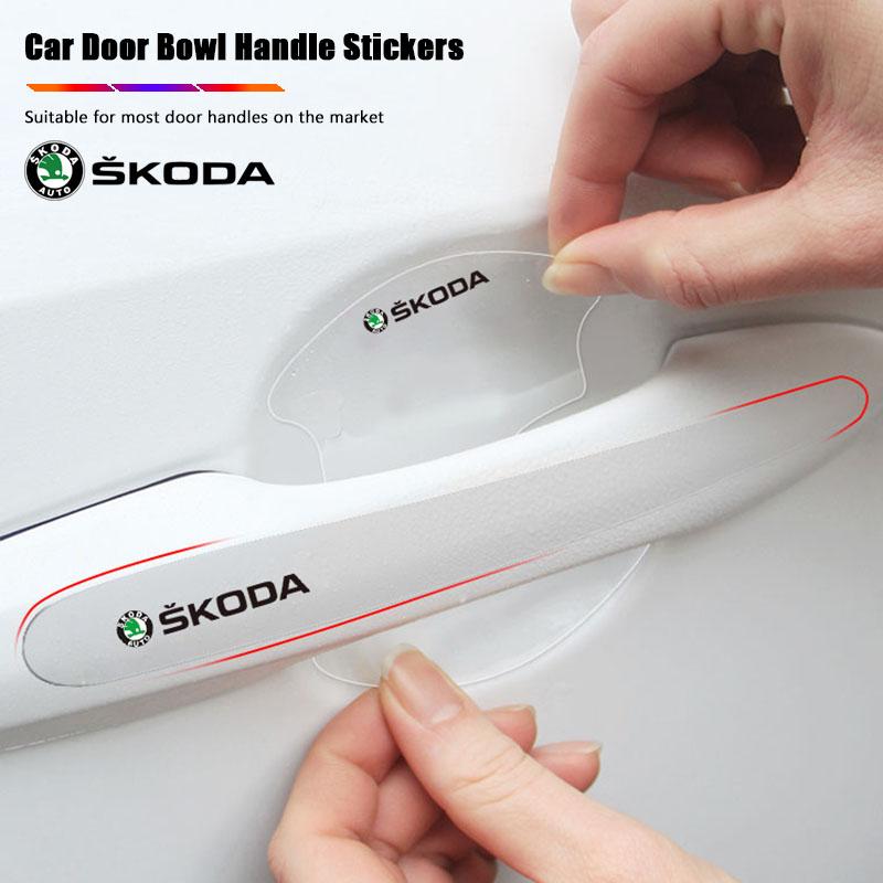 HIAQ2 8Pcs Car Door Bowl Handle Anti-scratch Stickers Protective Films For Skoda Octavia 2 Superb Kodiaq Rapid Karoq Fabia Kamiq Enyaq