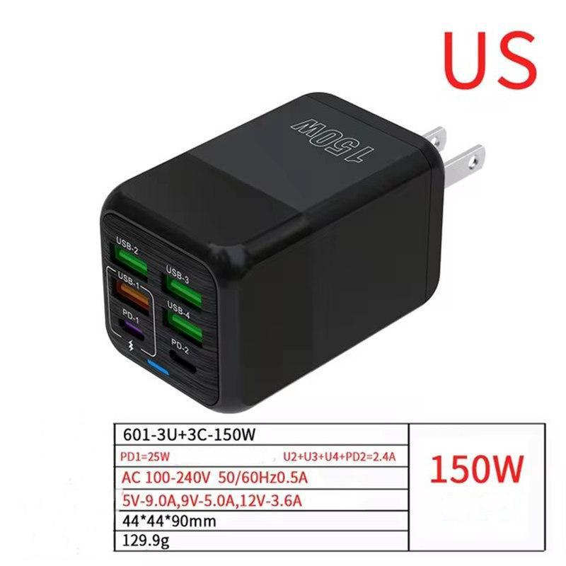 150 Вт 6 портов Pd QC 4.0 Usb C быстрое зарядное устройство настенный адаптер супер быстрая зарядка для iPhone Samsung Ipad Xiaomi Huawei Oneplus Oppo