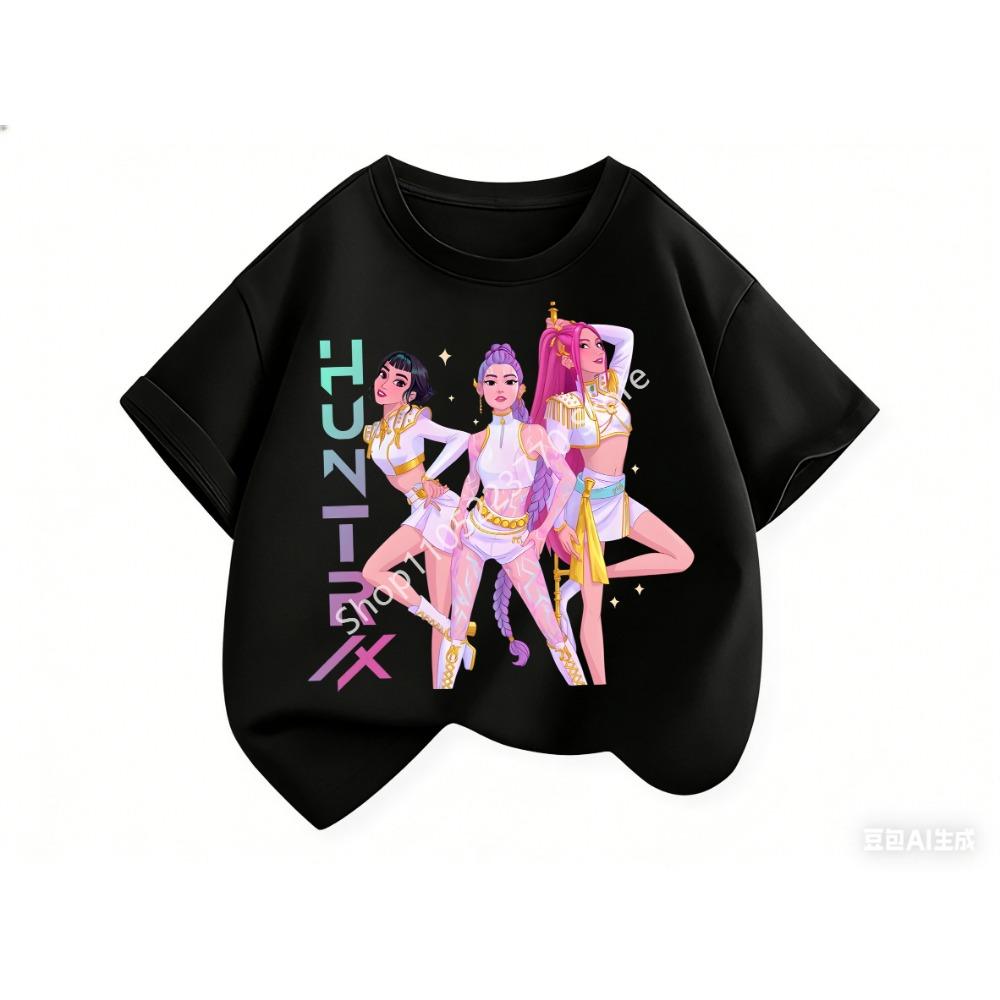2026 Одежда для девочек-малышей K-pop Охотники на демонов Мультяшная футболка Забавный подарок для фанатов Харадзюку Крутые детские футболки Летние топы