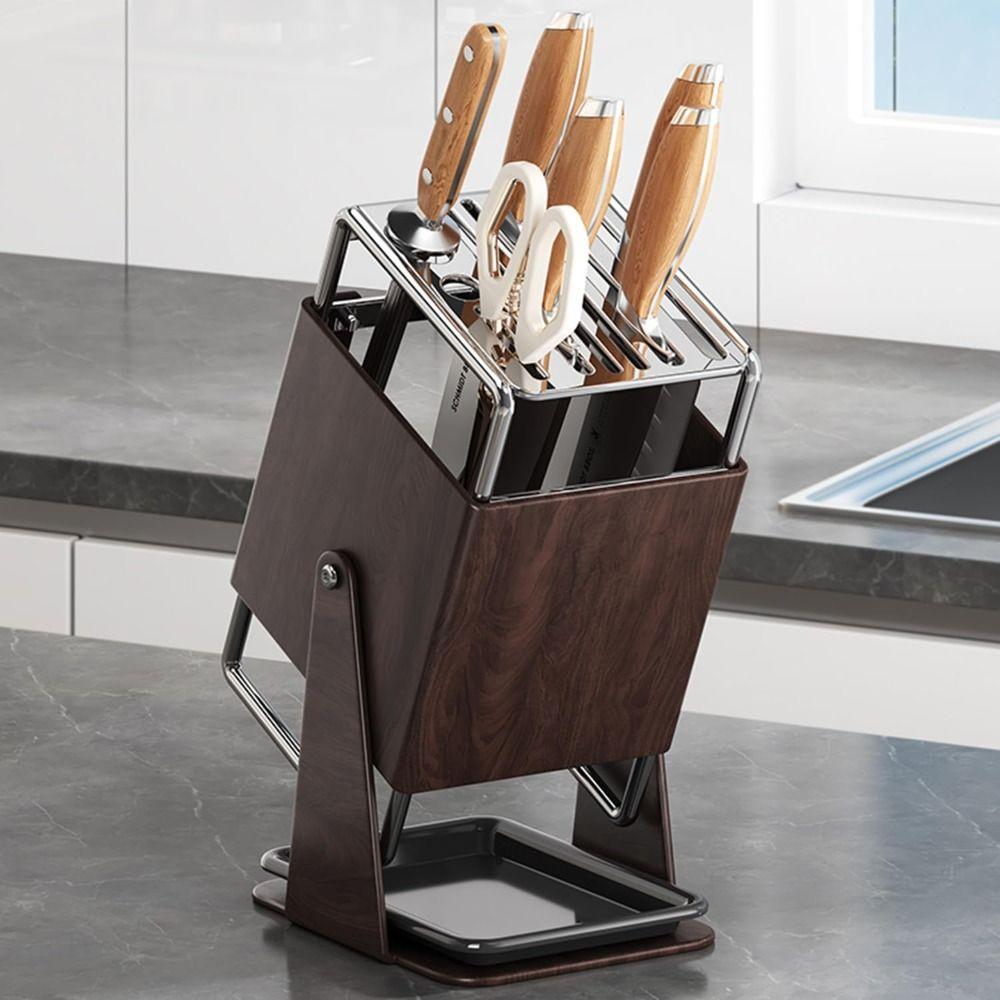 New Stainless Steel Kitchen Storage Holder 30° Rotating with Draining Tray Storage Rack Multifunctional 9 Slots Countertop Shelf