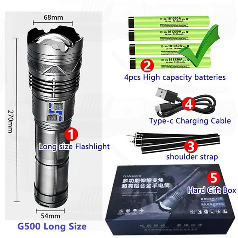 Super Bright Flashlight LEDs 1000000LMs Powerful Rechargeable Portable Ultra Power Torch Lamps Outdoor Emergency Camping Lantern