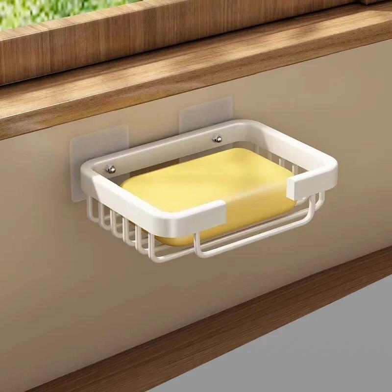 Держатель для мыльницы без дрели, настенная полка для хранения, полка для хранения кухонной губки, корзина для хранения мыла в ванной комнате