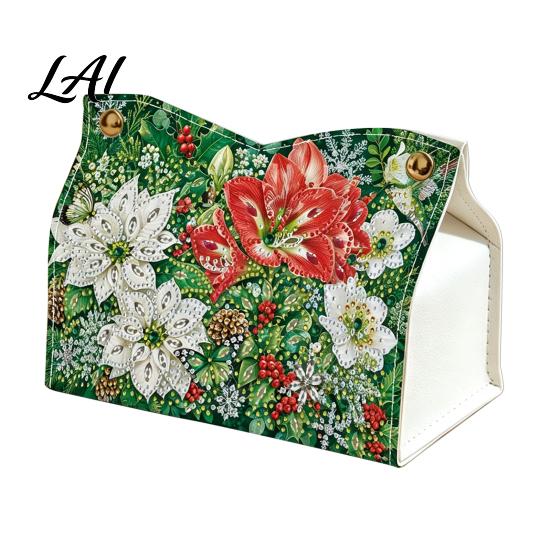 Sparkling Desktop Organizer DIY Christmas Diamond Rhinestone PU Box Art Tissue Leather Napkin Decorative Dispenser Holder Rectangular Storage