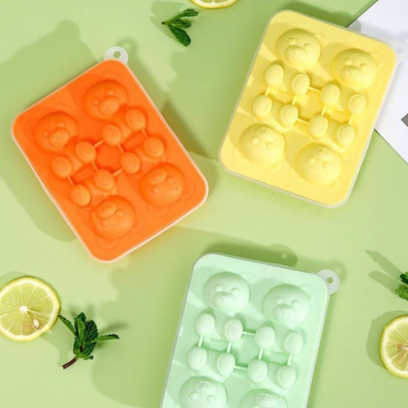 Форма для изготовления кубиков льда в виде плюшевого мишки 3D с силиконовой воронкой, 4 полости, поддоны для кубиков льда в виде медведя для виски, вина, коктейля, ледяного шара