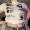 Винтажная футболка с короткими рукавами, женская Y2k, укороченный топ с эстетическим графическим принтом глаз, уличная одежда, Harajuku, готическая футболка с круглым вырезом, тонкая