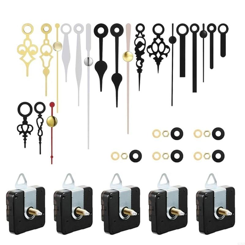 62KD 5 штук Тихий кварцевый часовой механизм Комплекты запасных частей с различными стрелками для самостоятельного ремонта и украшения дома