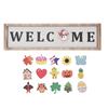 Door Sign Wooden Seasonal Rustic Welcome Door Decoration with 16 Interchangeable Icons for