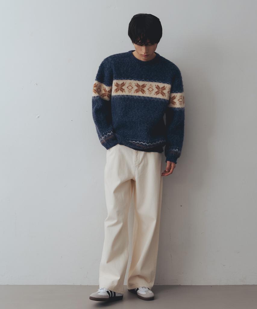 NODU Snow Nordic Snowflake Round Knit [Navy]