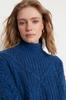 Women's Fashion New Sweater Navy Blue Soft Textured High Collar Knitwear Sweater