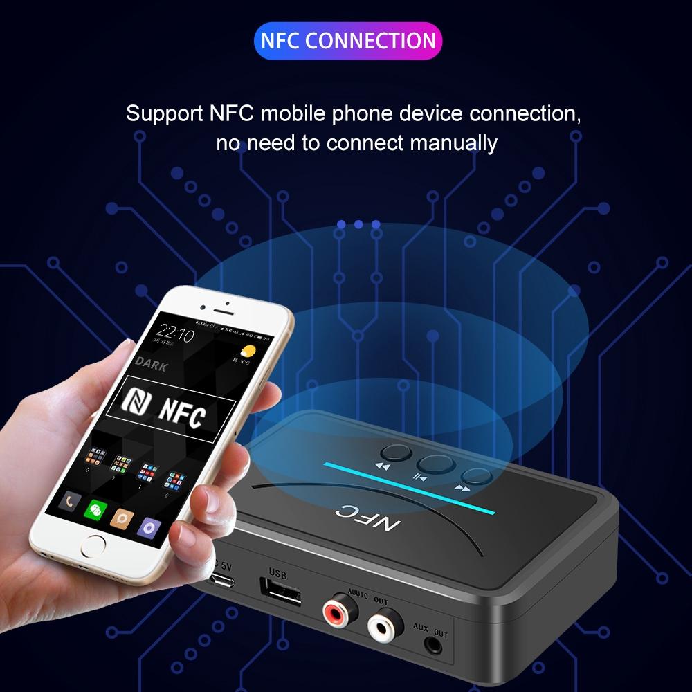 BT200 NFC Bluetooth 5,0 аудиоприемник беспроводной стерео Bluetooth аудио адаптер NFC 3,5 мм AUX RCA музыкальный звук автомобильный динамик новейший