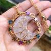 Natural crystal stone, star and moon pendant pendant, circular winding pendant, necklace, men's and women's pendant,Valentine's Day gift