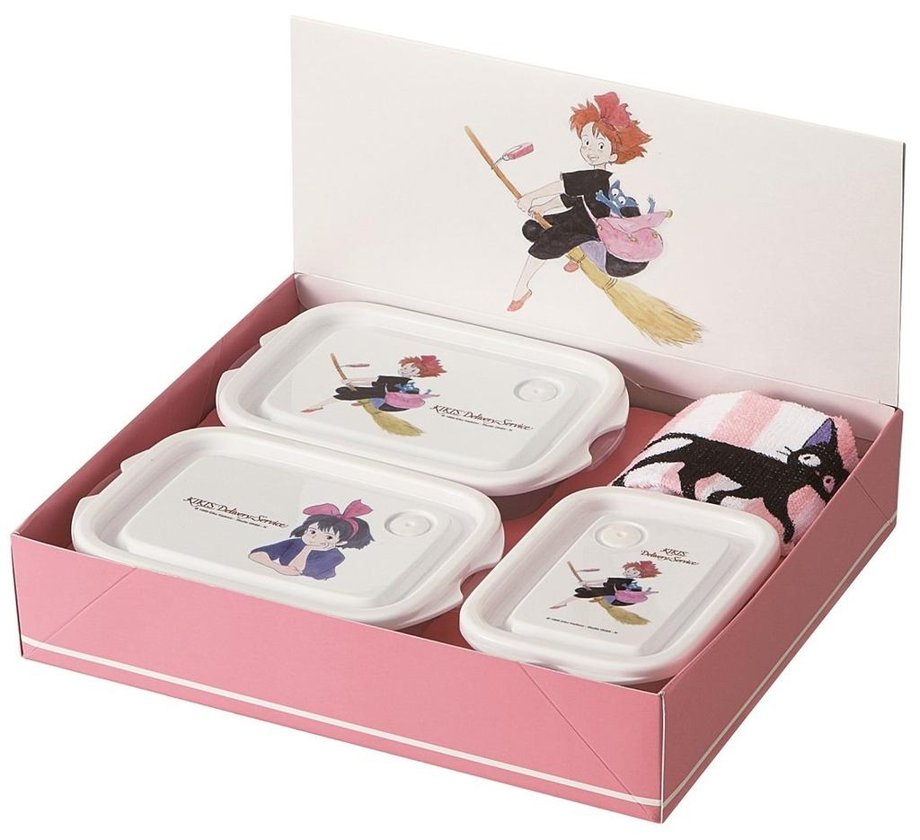 Skater Food Container Wet Towel Gift Set Featuring My Neighbor and Studio Ghibli Made In SET917 & (1500 Yen) Totoro, Kiki, Watercolors, Designs.