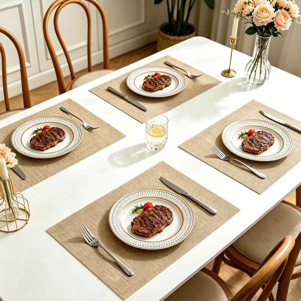 Jute woven western food placemat, household wear-resistant non-slip light luxury placemat, suitable for living room hotel restaurant wedding