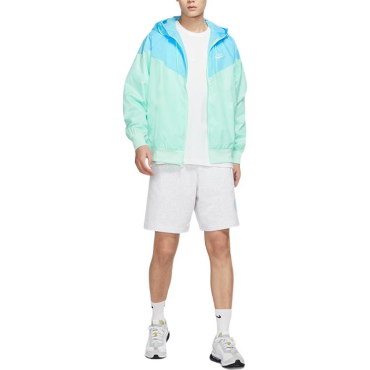 Nike Spliced Hooded Drawstring Zip Jacket With Logo Print Men Outerwear Foam-Mint-Green DA0002-379