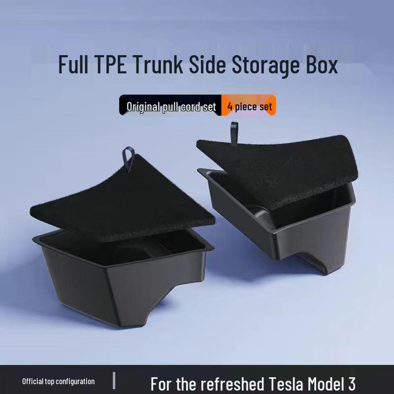 Fits Tesla Model Y/3: TPE Trunk Side Pocket Storage Bin Accessory