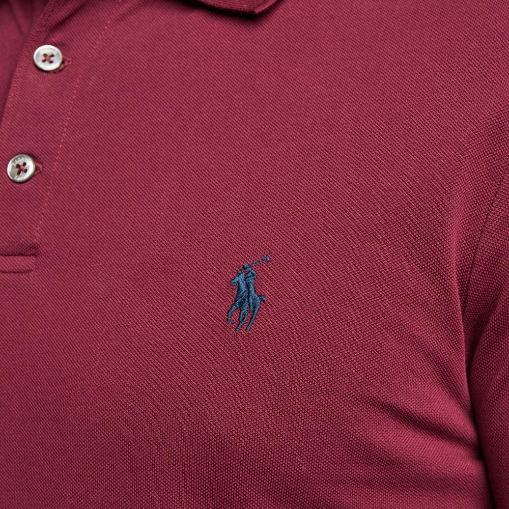 Polo Ralph Lauren SS24 Вышитая рубашка поло с длинным рукавом, воротником и маленьким логотипом пони, мужские топы, бордовый, 710720846-006