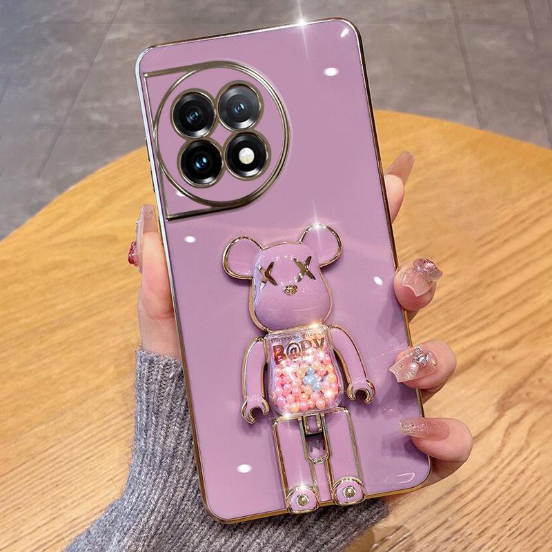 Применимо к чехлу для мобильного телефона OnePlus ACE2Pro, гальваническое покрытие, всестороннее покрытие, 1 + 13, мультяшный мишка-конфета, складная подставка, защита от падений