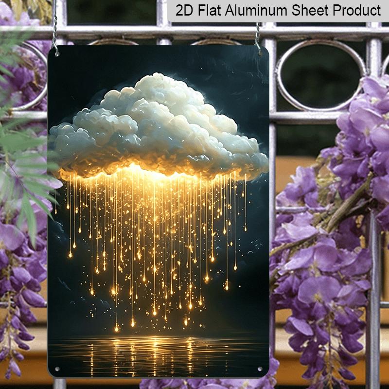 2D Flat Golden Rain Cloud Metal Sign - Magical Fantasy Wall Decor Durable Aluminum Material Modern Living Room Wall, Bedroom Accent Decor, Art