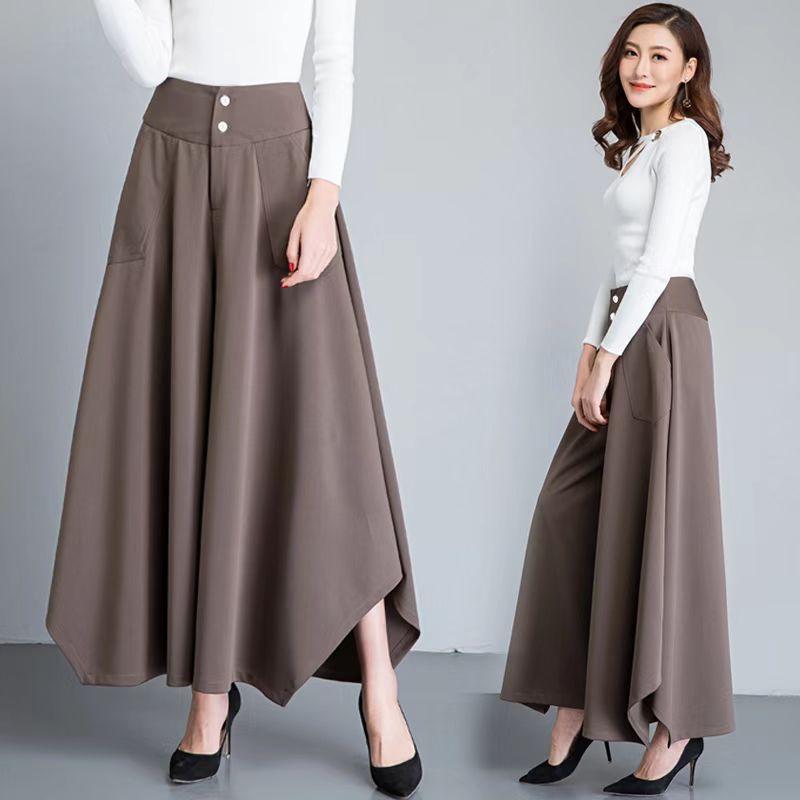 Женские брюки с высокой талией, асимметричные, широкие, однотонные, свободные, юбка для танцев