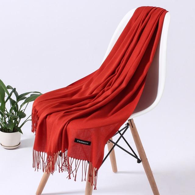 Women Solid Scarf Cashmere Feeling Pashmina Shawls Tassel Hijab Head Wraps Femme Thin Spring Winter Scarves Foulard Bufanda