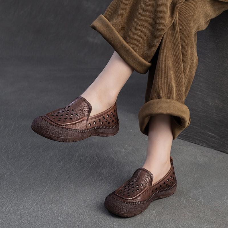 Fashion GKTINOO 2025 Spring/Summer New Hollow-out Breathable Flats Genuine Leather Comfortable Loafers Retro Versatile Women's Shoes
