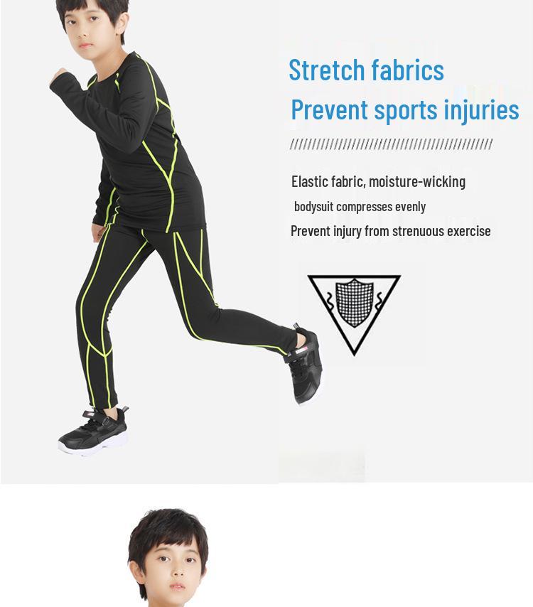Children's Sports Compression Set: Quick-Drying Long Sleeve Basketball & Football Base Layer for Autumn & Winter.