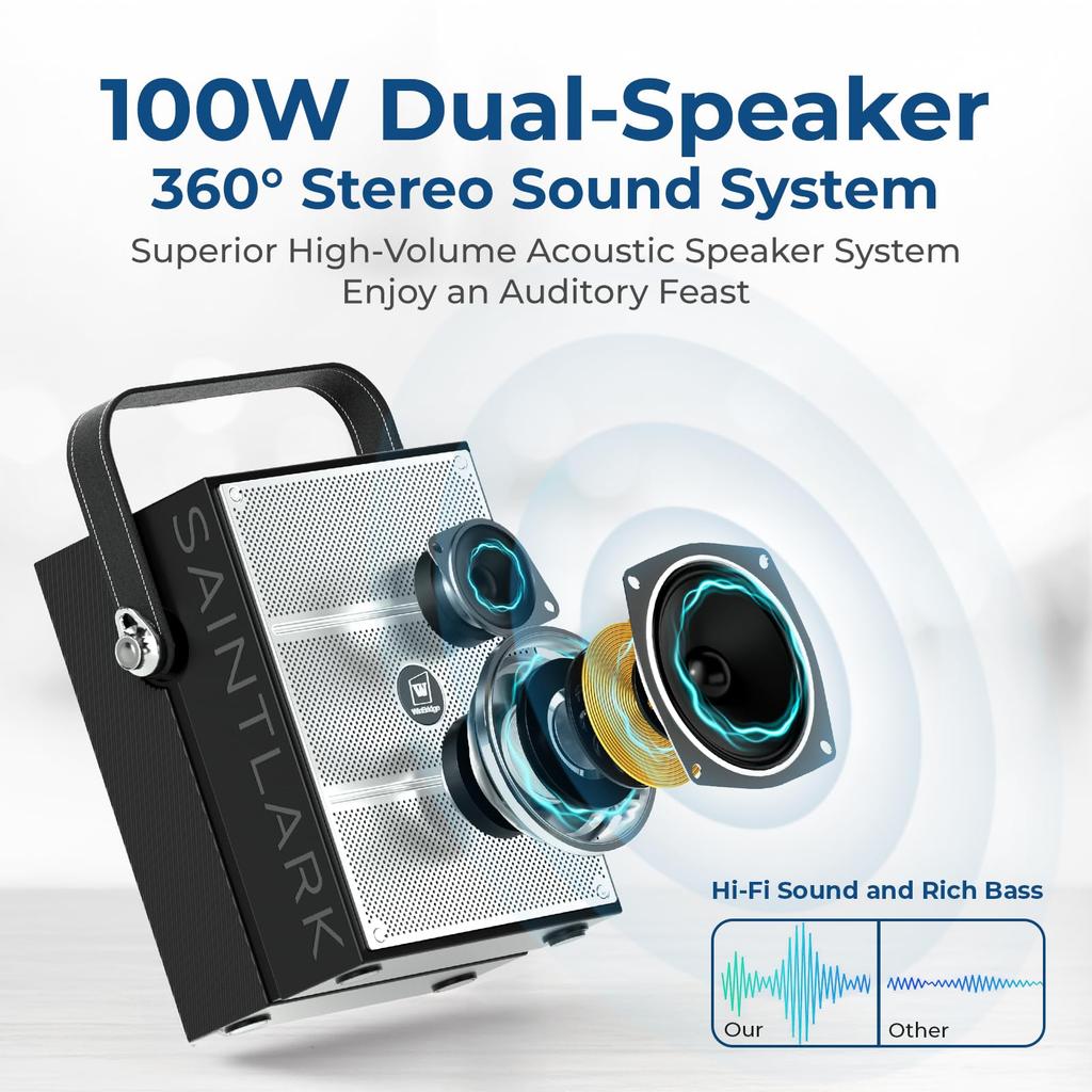 W WINBRIDGE S99 Portable Speaker with Handheld Microphone for Simultaneous High PA System with and MicroSD Ideal for School and More Two-Person Use,