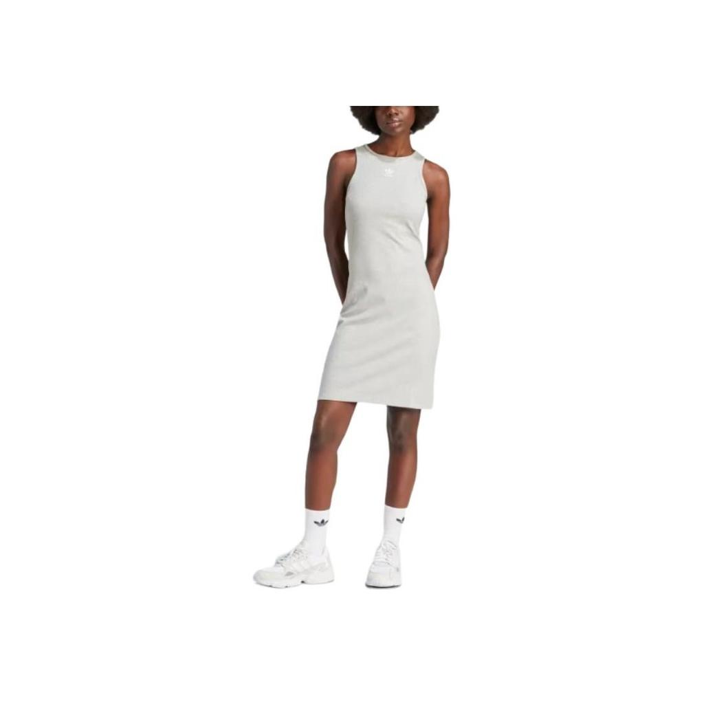 adidas Originals Essentials Платье-майка в рубчик Облегающее мини-платье без рукавов с круглым вырезом Женское платье Светло-серое IR5923