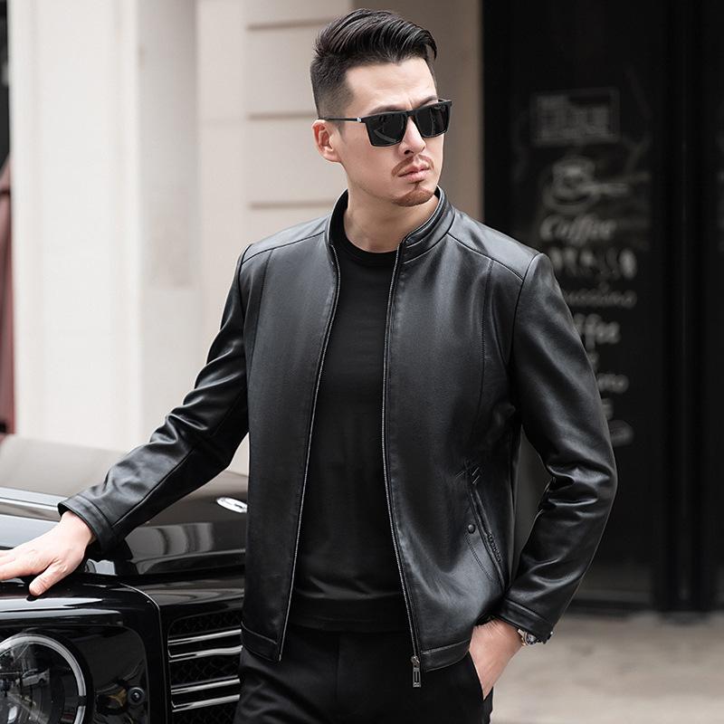 Осенняя куртка из натуральной кожи, мужская, деловая, повседневная, с воротником-стойкой, короткая, кожаная куртка большого размера