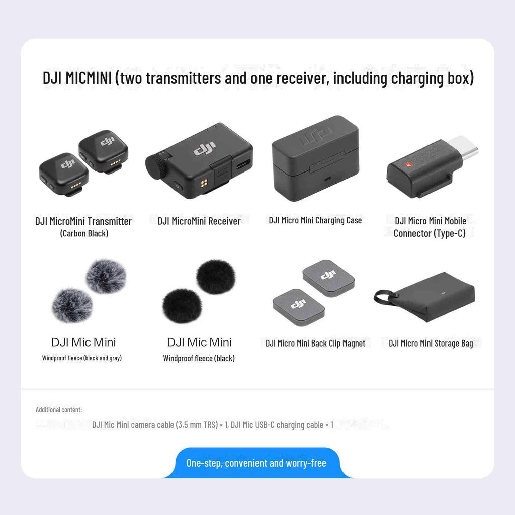 DJI Микрофон Мини: Беспроводной микрофон с функцией шумоподавления и клипсой для прямых трансляций, видеоблогов, интервью и записи на мобильный телефон.