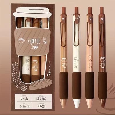 4 шт. милый набор гелевых ручек Kawaii Coffee Soft Bread 0,5 мм с черными чернилами для письма, канцелярских принадлежностей для офиса и школы