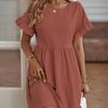 Fashion Summer OL Temperament Women's Cotton and Linen O-Neck A-line Skirt Dress
