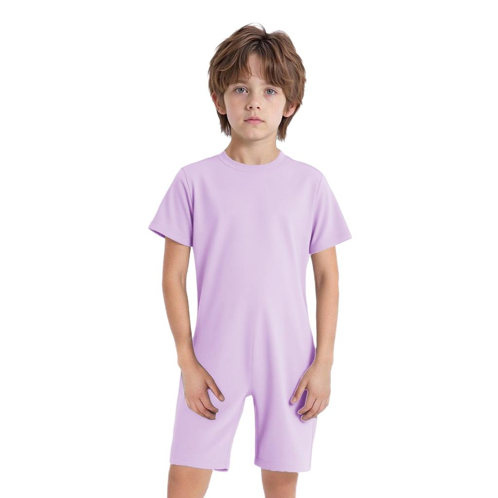 Детская одежда для особых нужд Комбинезон с круглым вырезом и коротким рукавом Невидимая молния сзади Однотонный Адаптивная одежда Комфортный наряд